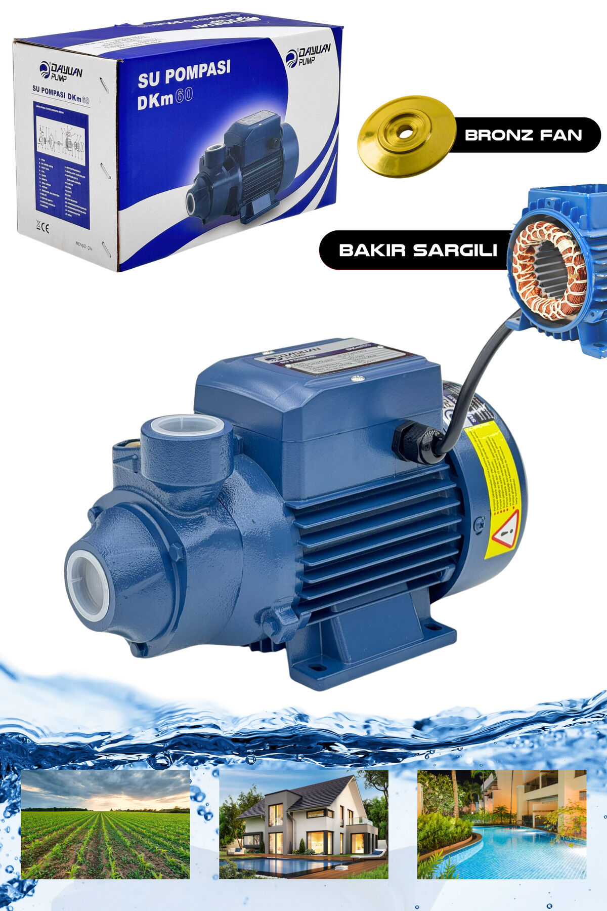 DAYUAN  DKM60 Bakır Sargılı 0,37kw 0,5Hp Su Pompası