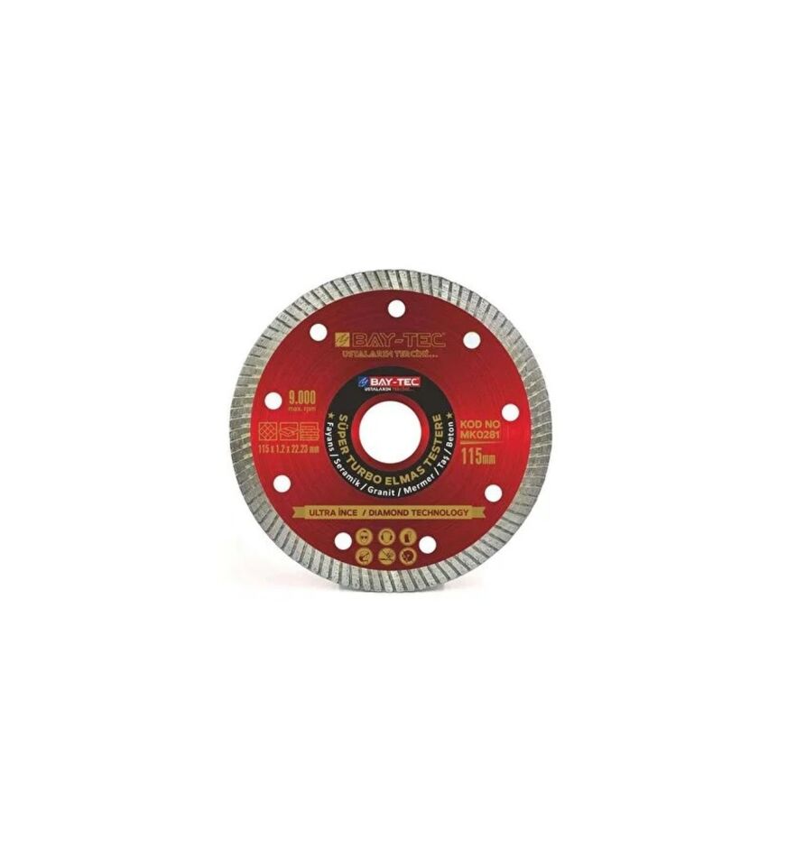 Bay-Tec MK0281 115mm Süper Turbo Elmas Testere / İnce